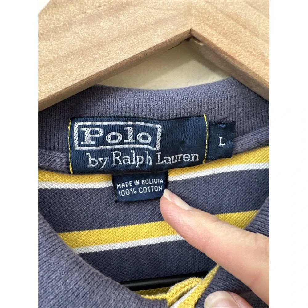 Polo‎ Ralph Lauren Men's Polo Shirt Short Sleeve YELLOW GRAY Striped, Large